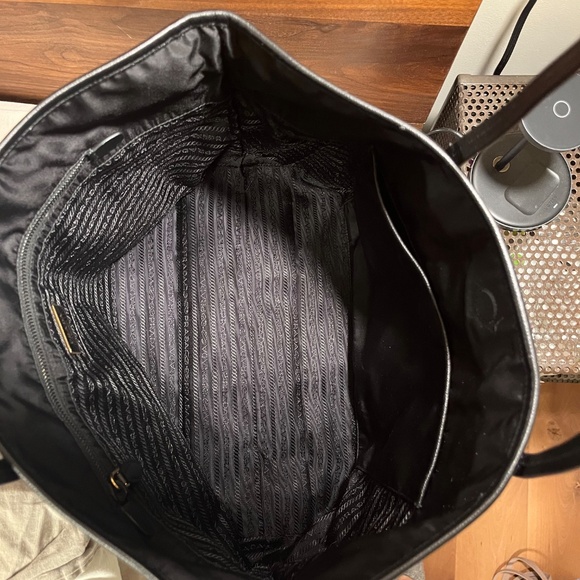Prada Black & Velvet Nylon Tessuto Ricamo Tote Bag, Blue Stripe - Picture 5 of 5